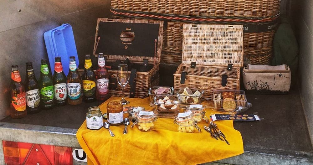 Close up of cider and cheese nibbles