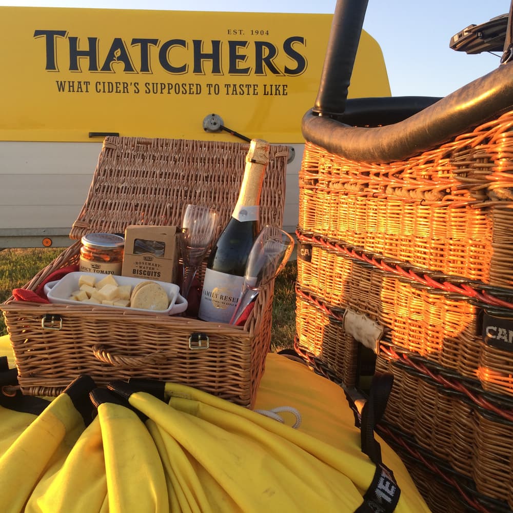 Wine and cheese hamper with balloon basket